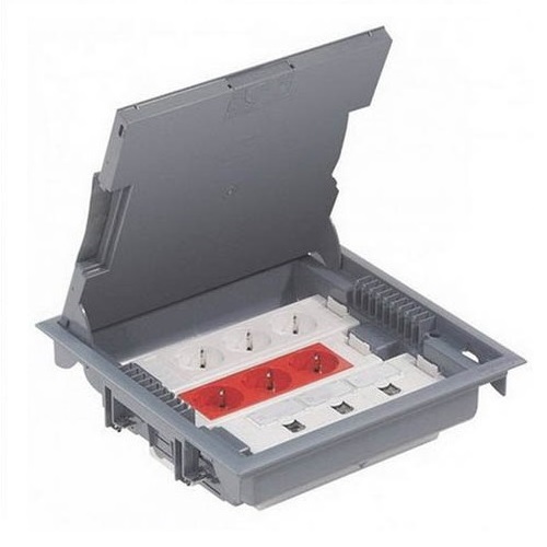 Напольная коробка с глубиной 75-105 мм 18 модулей - антикоррозийное покрытие, серый RAL