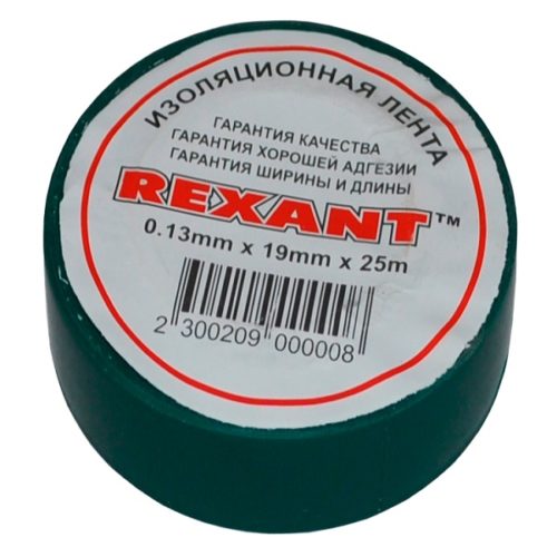 Изолента ПВХ 19 мм 25 м цвет зеленый Rexant