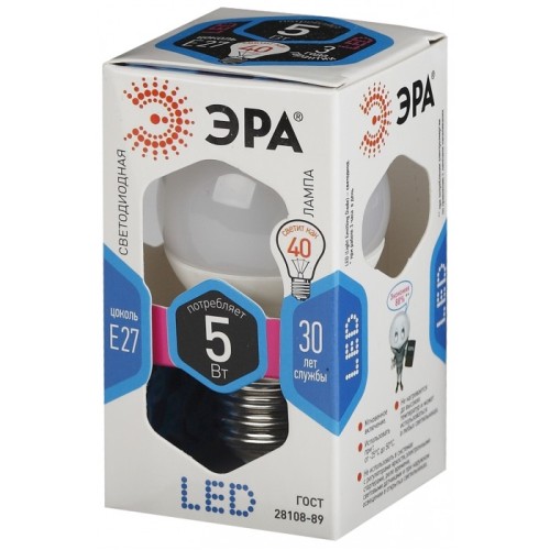 Лампа светодиодная 5 (40) Вт цоколь E27 шар холодный белый свет 30000 ч. LED SMD А45-5W-840-E27 ЭРА